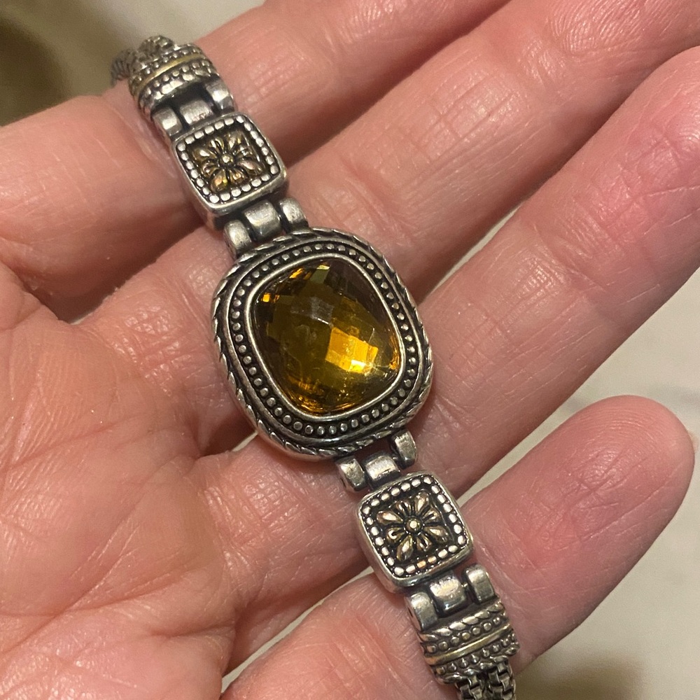 Brighton Silver Bracelet with amber colored stone.